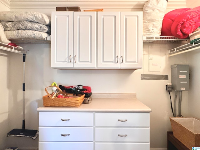 interior space featuring white cabinetry