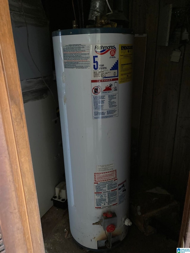 utility room with gas water heater