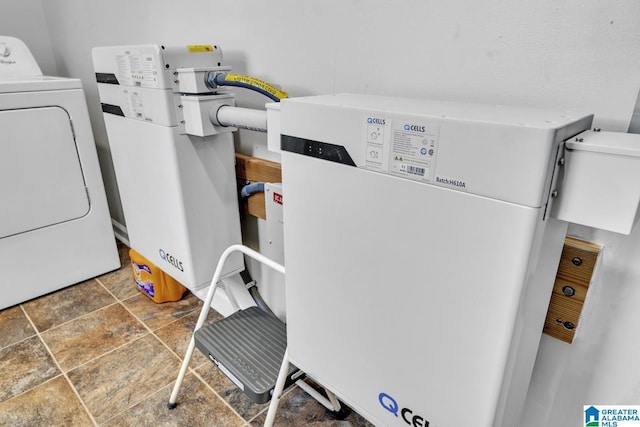 clothes washing area featuring washer / dryer