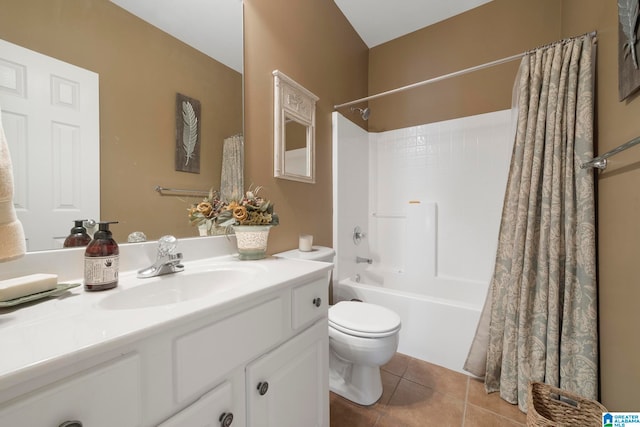 full bathroom featuring tile patterned flooring, vanity, shower / tub combo, and toilet