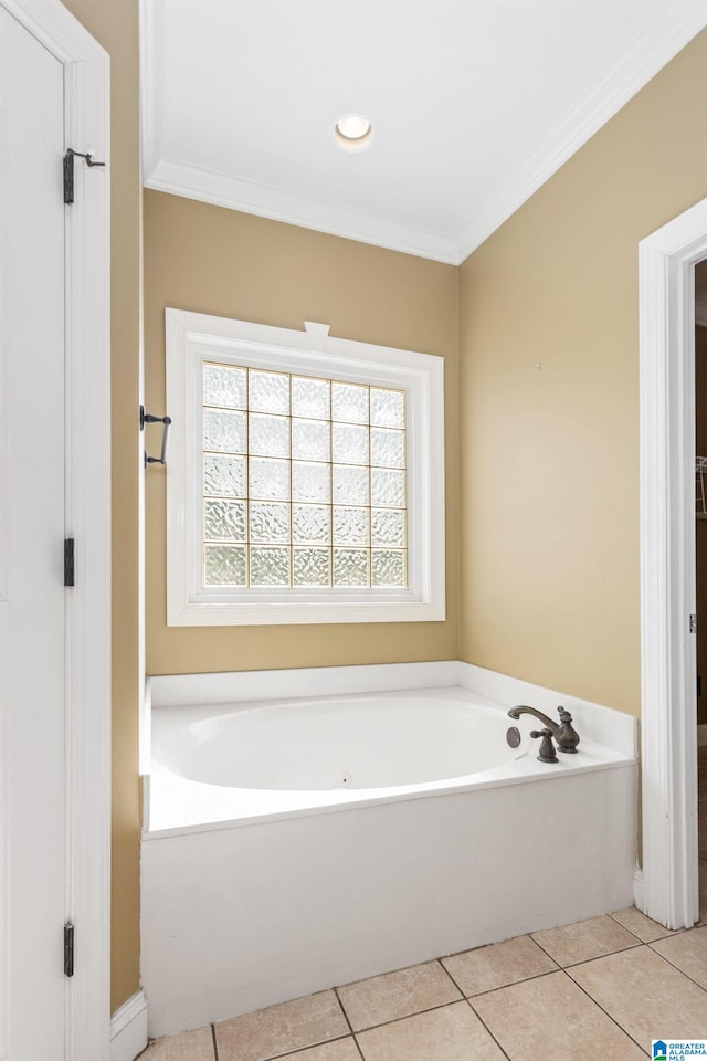 175 Smithfield Ln, Springville, AL 35146 - bathroom featuring a garden tub, tile patterned floors, and ornamental molding