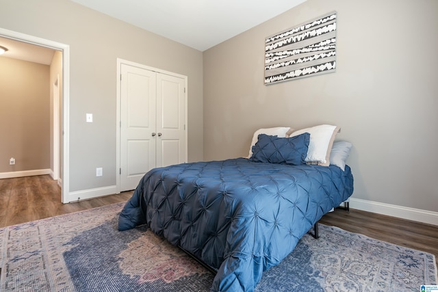 bedroom featuring a closet and dark wood-type flooring