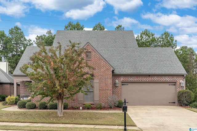 view of front facade featuring a front lawn and a garage