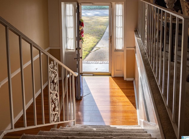 foyer with a wealth of natural light and light hardwood / wood-style floors