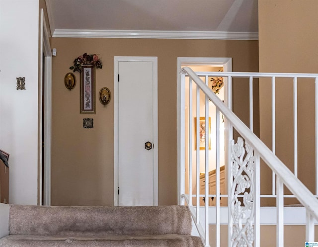 stairs featuring ornamental molding