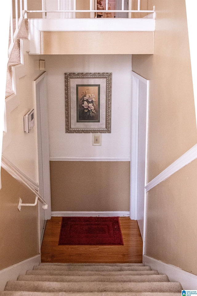 staircase featuring wood-type flooring