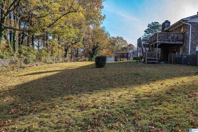 view of yard featuring a wooden deck