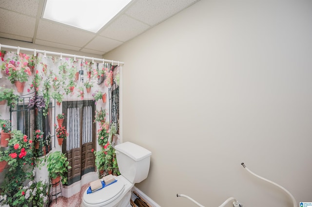 bathroom with a drop ceiling and toilet