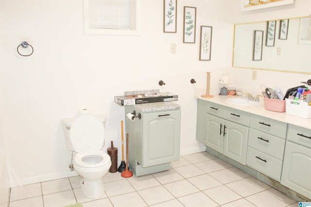 bathroom featuring vanity, tile patterned floors, and toilet