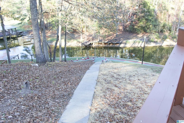 view of yard with a water view