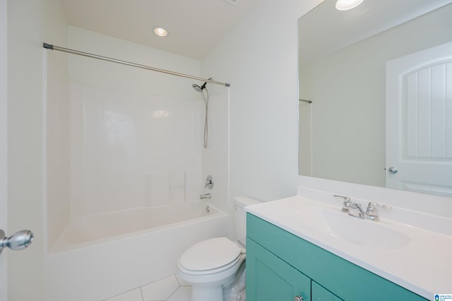 full bathroom featuring tile patterned floors, vanity, toilet, and bathing tub / shower combination