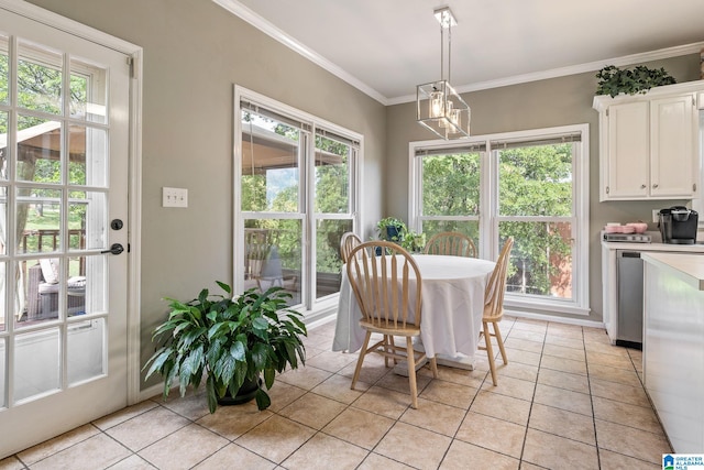 dining space with plenty of natural light and light tile patterned floors