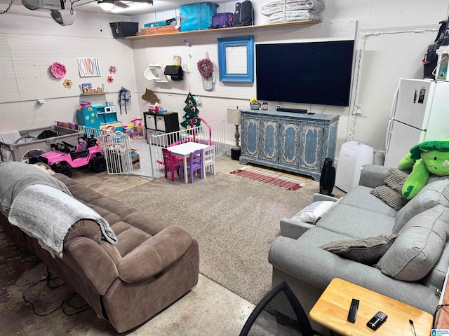 living room with concrete floors