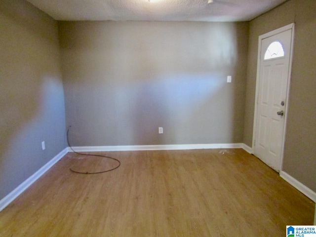 foyer featuring light wood-type flooring and a textured ceiling