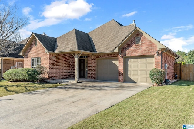 view of front facade with a front yard and a garage