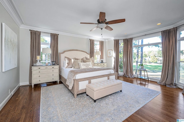 bedroom featuring ceiling fan and multiple windows