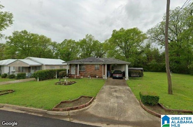 ranch-style house with a front lawn and a carport