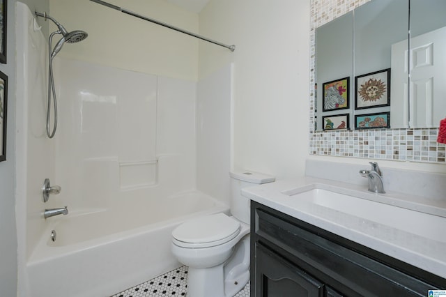 full bathroom featuring tile patterned floors, shower / washtub combination, vanity, and toilet