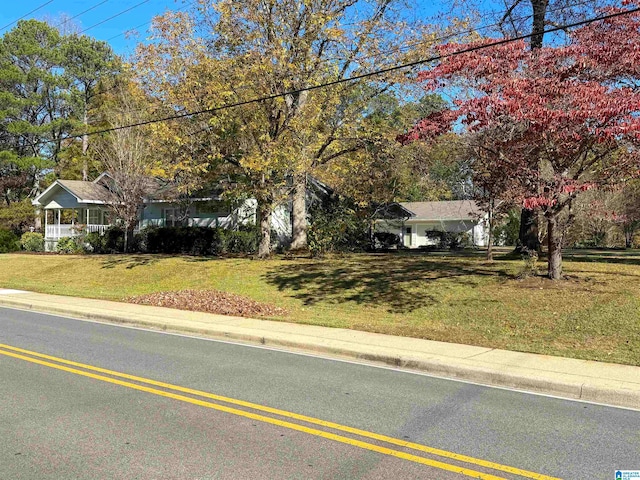 view of property hidden behind natural elements with a front yard