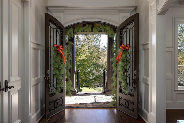 entryway featuring dark wood-type flooring