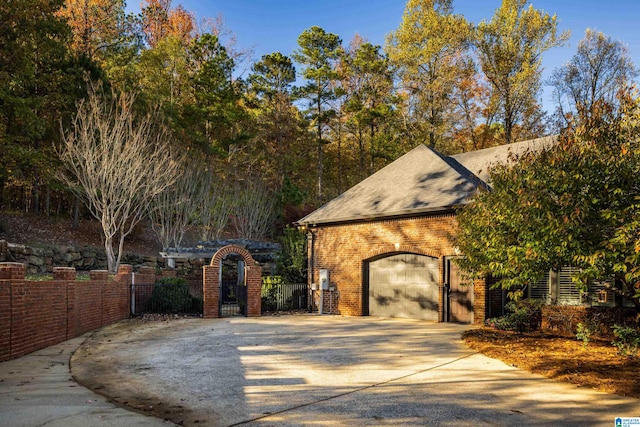 exterior space featuring a garage