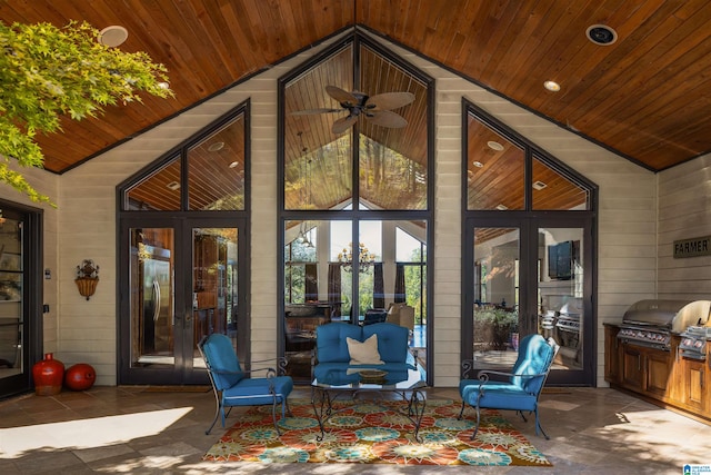 view of patio / terrace with ceiling fan and area for grilling