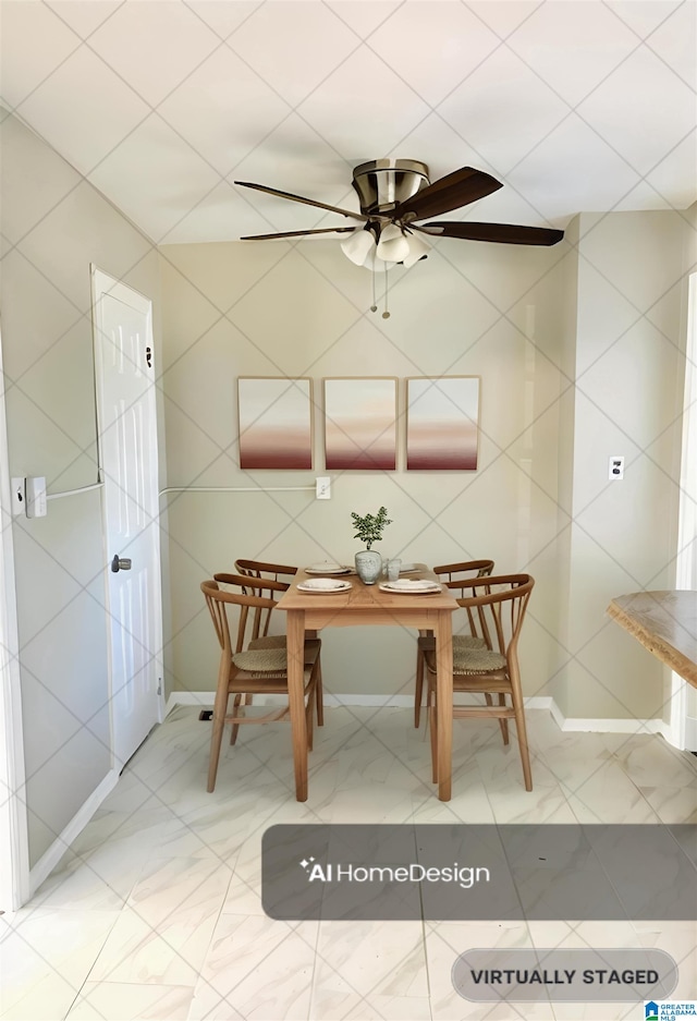 unfurnished dining area with ceiling fan