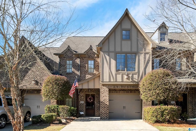 tudor home with a garage