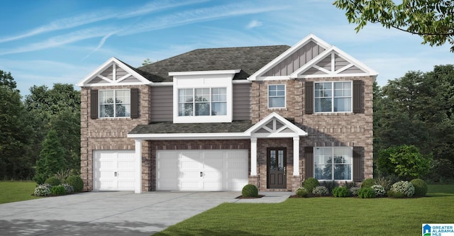 view of front of home with a garage and a front lawn