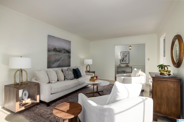 living room featuring ornamental molding