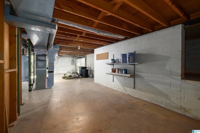 basement featuring heating unit