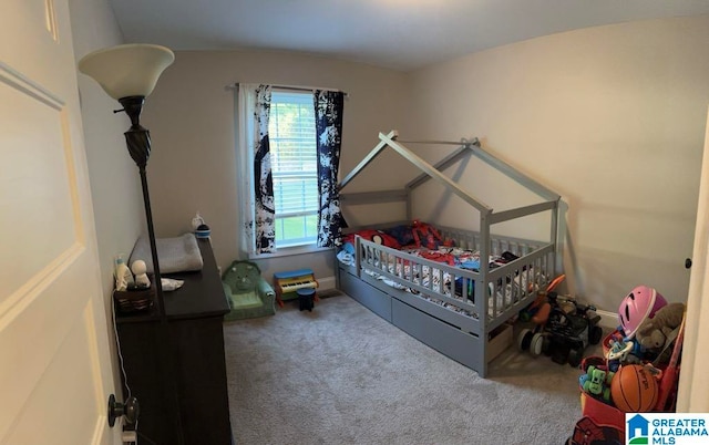 bedroom featuring carpet and a nursery area