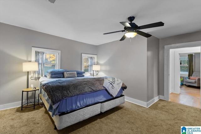 bedroom with carpet flooring and ceiling fan