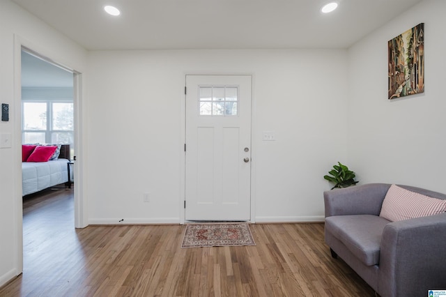 foyer entrance featuring light wood-type flooring and a healthy amount of sunlight