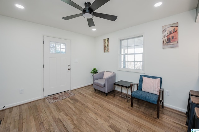 7321 Naples Ave, Birmingham, AL 35206 - foyer entrance featuring light wood-type flooring, baseboards, ceiling fan, and recessed lighting
