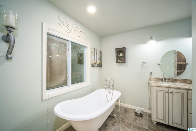 bathroom featuring a bathtub, vanity, and plenty of natural light