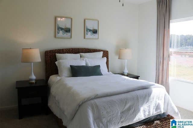 carpeted bedroom featuring multiple windows