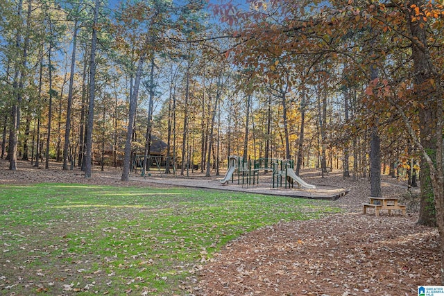 view of yard with a playground