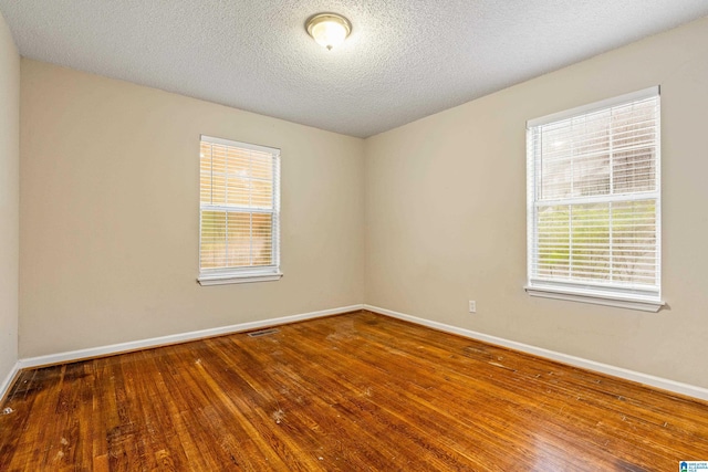 spare room featuring hardwood / wood-style flooring, a textured ceiling, and a wealth of natural light