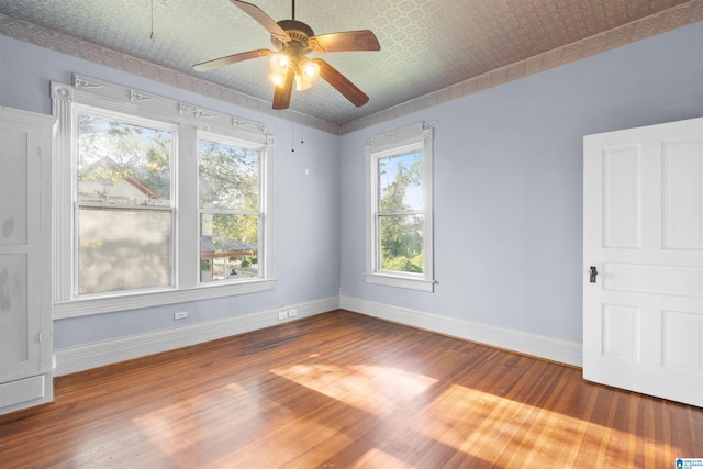 empty room featuring hardwood / wood-style floors and ceiling fan