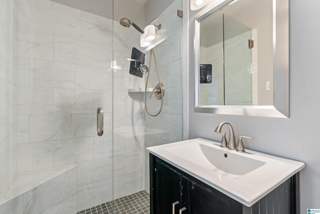 bathroom with vanity and walk in shower