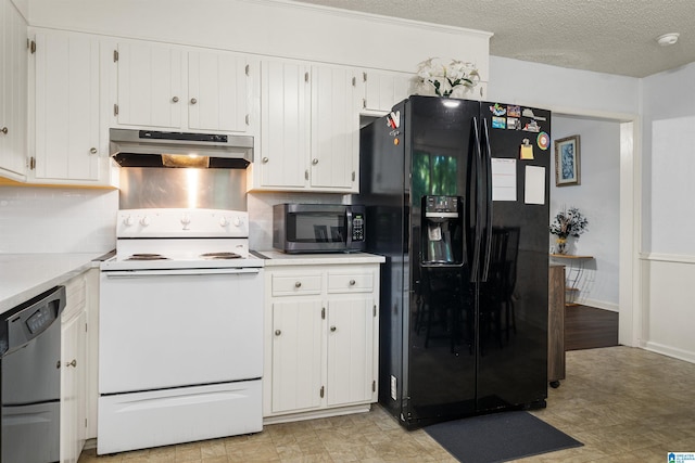 kitchen featuring decorative backsplash, appliances with stainless steel finishes, a textured ceiling, white cabinets, and light hardwood / wood-style floors