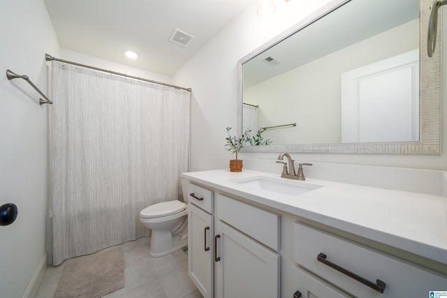 full bathroom with tile patterned floors, vanity, shower / bath combination with curtain, and toilet