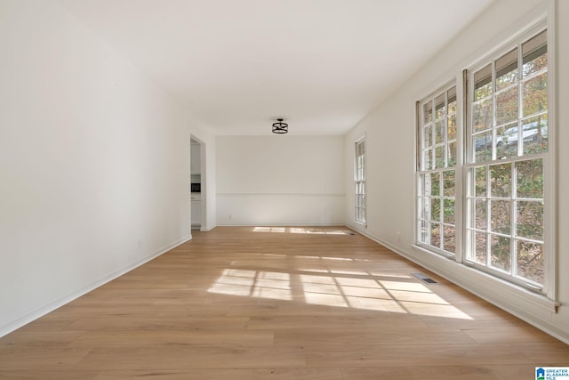 unfurnished room featuring a healthy amount of sunlight and light hardwood / wood-style flooring