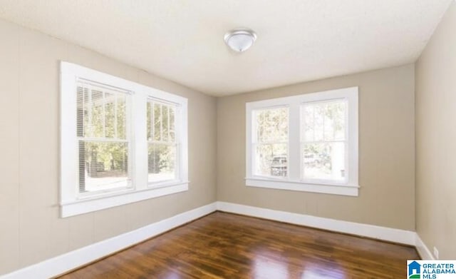 spare room featuring dark wood-type flooring