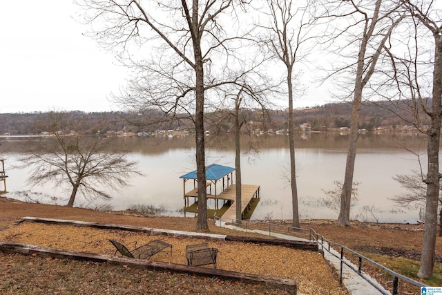 dock area with a water view