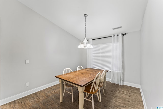 dining room featuring dark hardwood / wood-style flooring and a chandelier