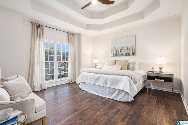 169 Glen Abbey Way, Alabaster, AL 35007 - bedroom featuring crown molding, wood finished floors, a raised ceiling, baseboards, and a ceiling fan