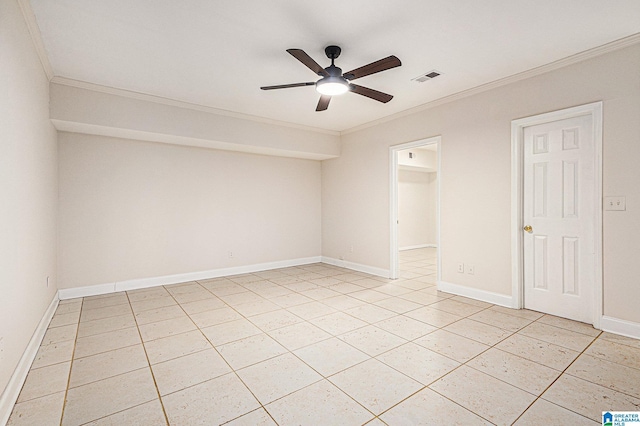 169 Glen Abbey Way, Alabaster, AL 35007 - spare room featuring ornamental molding, ceiling fan, light tile patterned floors, and baseboards