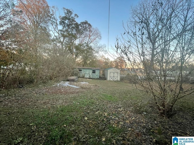 yard at dusk with a shed